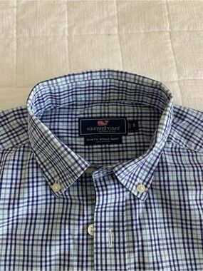 Vineyard Vines Blue and White Plaid Slim Fit Button-Down Shirt